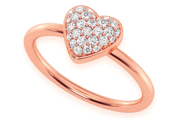 Bubbly Heart Diamond Ring 14k Solid Gold 0.20ctw