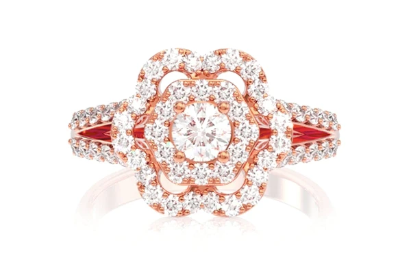 1.00ctw - Flower Halo Split Shank - Diamond Engagement Ring - All Natural