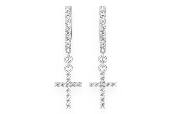 Cross Dangling Hoop Diamond Earrings 14k Solid Gold 0.20ctw