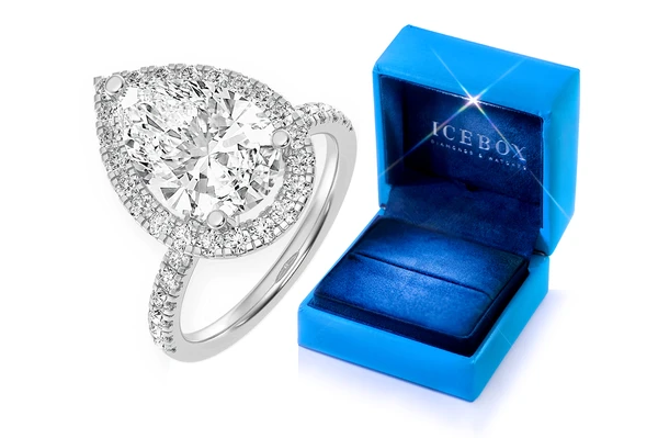 Thav - 3.00ct Pear Solitaire - Scallop Halo One Row - Diamond Engagement Ring - All Natural