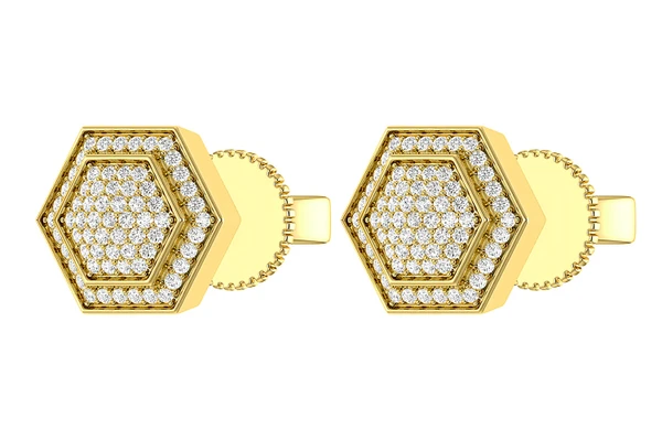 Hexagon Halo Diamond Stud Earrings 14k Solid Gold 0.20ctw 