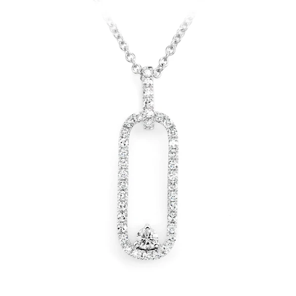 Open Oval Abstract Diamond Pendant Necklace 14k Solid Gold 0.35ctw