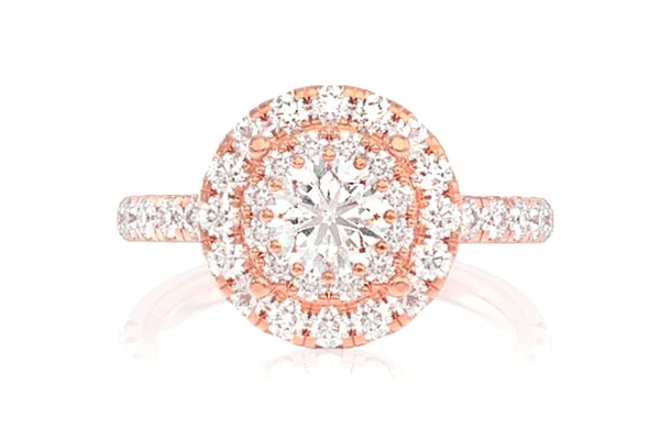 1.00ctw - Round Double Halo - Diamond Engagement Ring - All Natural