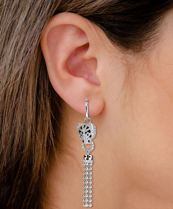 Dangling Leopord Tassel Hoop Earrings 14k Solid Gold 1.00ctw