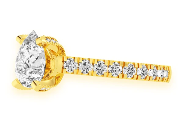 Thinn - 2.00ct Pear Solitaire - Single Row Scallop - Diamond Engagement Ring - All Natural
