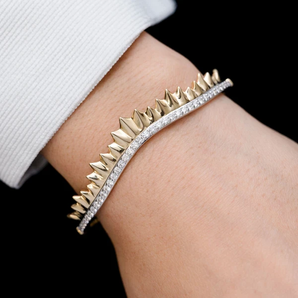 Asymettrical Diamond Wave Bracelet 14k Solid Gold 0.95ctw 
