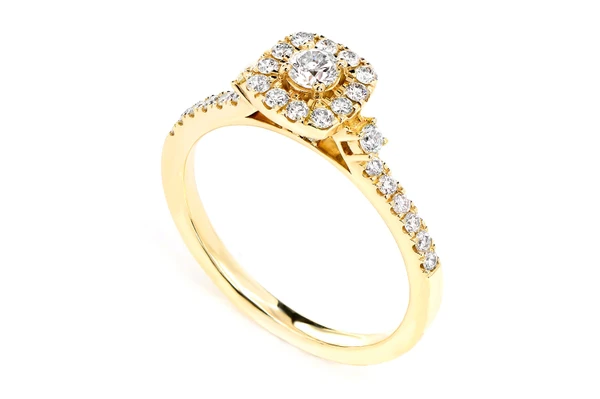 Single Band Diamond Halo Engagement Ring - All Natural - 14k Solid Gold - 0.50ctw