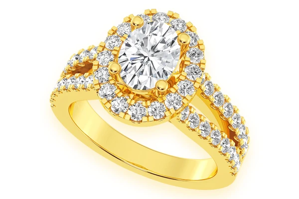 Sphinx - 1.00ct Oval Solitaire - Halo Split Shank - Diamond Engagement Ring - All Natural Vs Diamonds