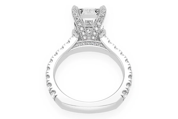 3.00ct Emerald Solitaire - Single Row Scallop - Diamond Engagement Ring - All Natural Vs Diamonds
