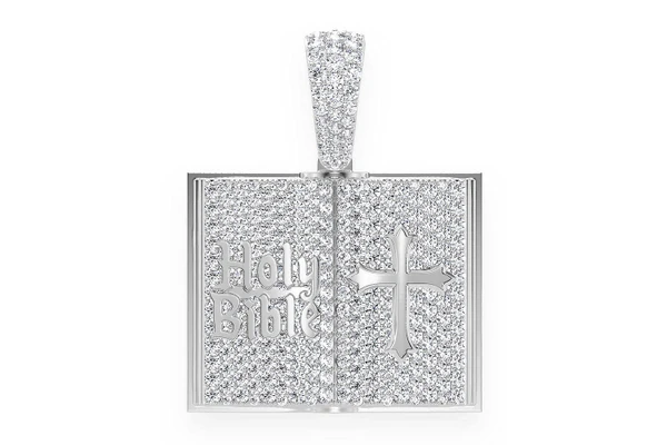 Open Bible Book Diamond Pendant 14k Solid Gold 2.00ctw