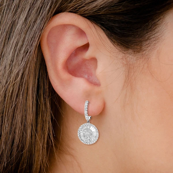 Dangling Miracle Diamond Baguette Earrings 14k Solid Gold 2.00ctw