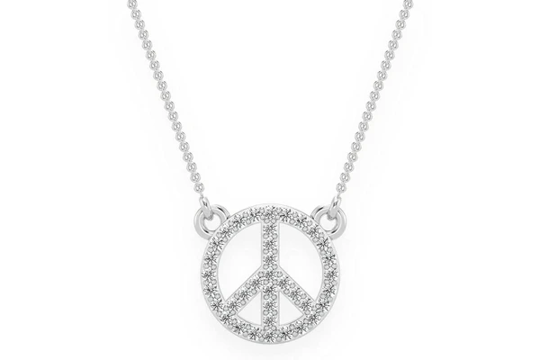 Peace Sign Diamond Necklace Connected 14k Solid Gold 0.15ctw