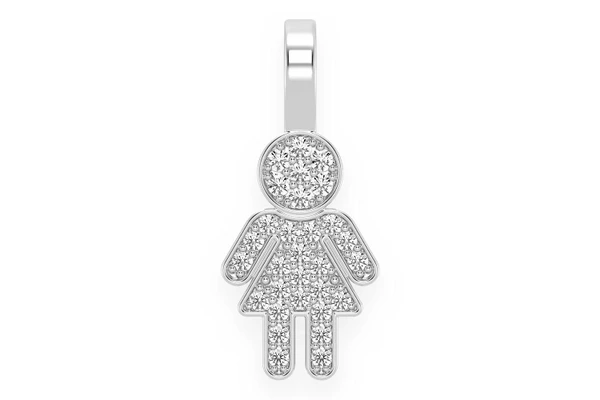 Girl Diamond Pendant 14k Solid Gold 0.10ctw