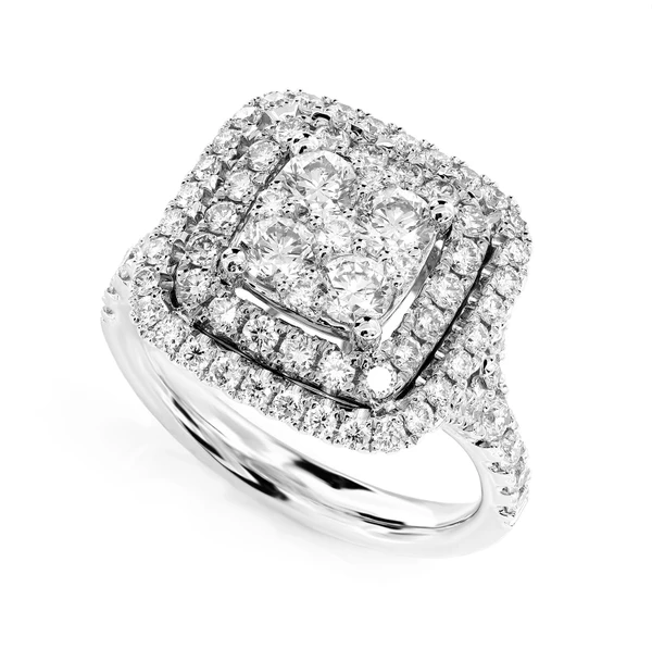 Double Halo White And Pink Diamond Engagement Ring - All Natural - 1.80ctw 