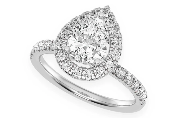 Thav - 1.00ct Pear Solitaire - Scallop Halo One Row - Diamond Engagement Ring - All Natural