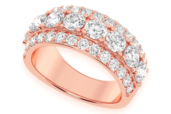 Three Row Diamond Band 14k Solid Gold 3.75ctw