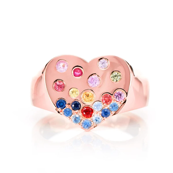 Gypsy Set Sapphire Heart Ring 14k Solid Gold 0.55ctw