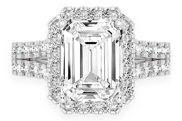 Sphinx - 3.00ct Emerald Solitaire - Split Shank Halo - Diamond Engagement Ring - All Natural