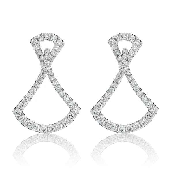 One Row Chevron Diamond Hoop Earrings 14k Solid Gold 1.05ctw