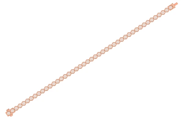 Milgrain Hexagon Link Diamond Tennis Bracelet 14k Solid Gold 1.25ctw