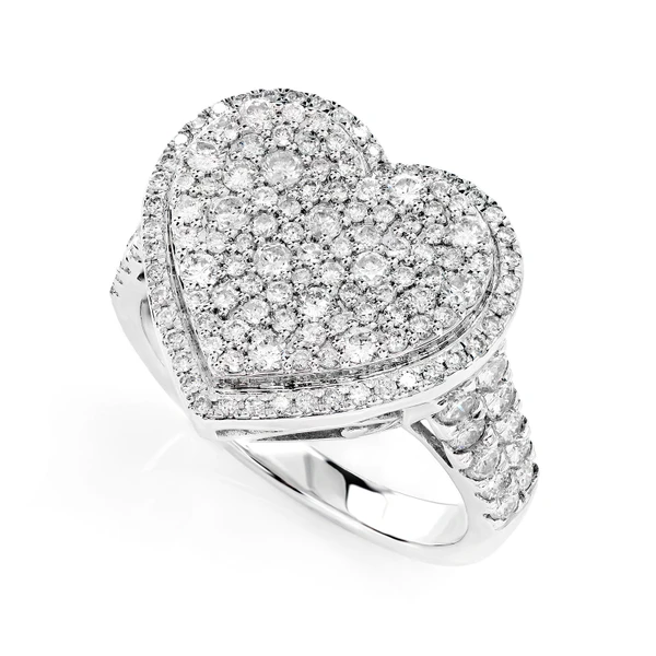 Two Layer Diamond Heart Cocktail Ring 14k Solid Gold 1.50ctw 