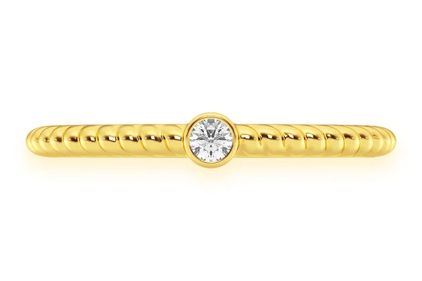  Round Bezel Rope Diamond Ring 14k Solid Gold 0.05ctw