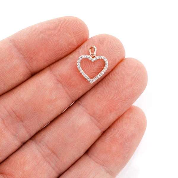Open Heart Diamond Pendant 14k Solid Gold 0.10ctw