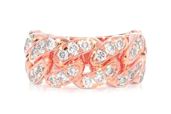 10MM Cuban Link Diamond Band Ring 14k Solid Gold 1.25ctw