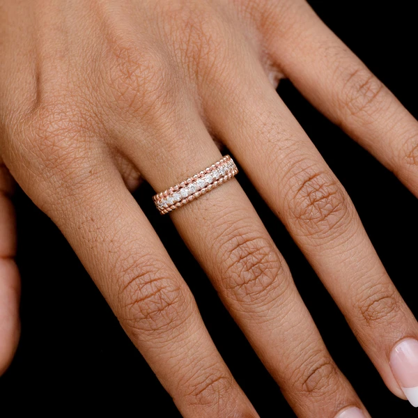 Beaded Border Diamond Band Ring 14k Solid Gold 0.35ctw