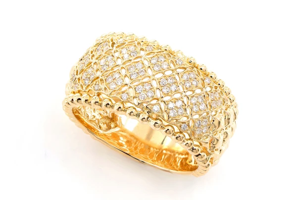 Thin Floral Weaved Diamond Band 14k Solid Gold 0.25ctw