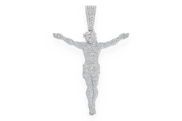 Jesus Crucifix Diamond Pendant 14k Solid Gold 3.30ctw