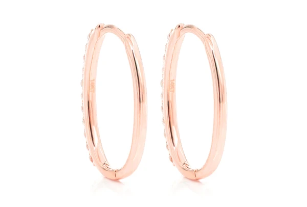 Oval Half Hoop Diamond Earrings 14k Solid Gold 0.25ctw