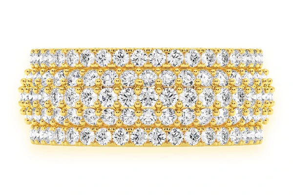 Five Row Diamond Band 14k Solid Gold 2.45ctw