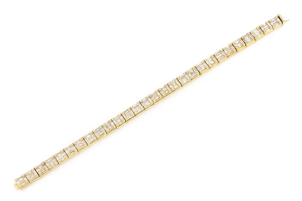 Baguette & Round Link Diamond Bracelet 14k Solid Gold 9.25ctw