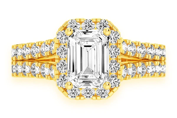 Sphinx - 1.00ct Emerald Solitaire - Two Row Split Scallop - Diamond Engagement Ring - All Natural Vs Diamonds