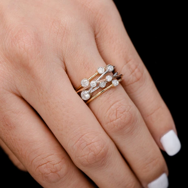 Scattered Cross Over Tri Tone Diamond Ring 14k Solid Gold 0.50ctw