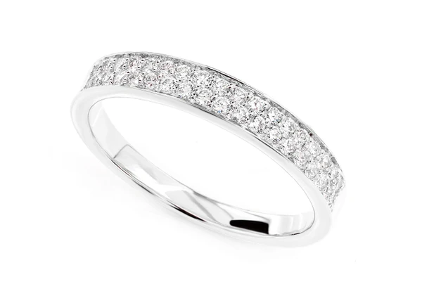 Two Row Border Diamond Band Ring 14k Solid Gold 0.33ctw