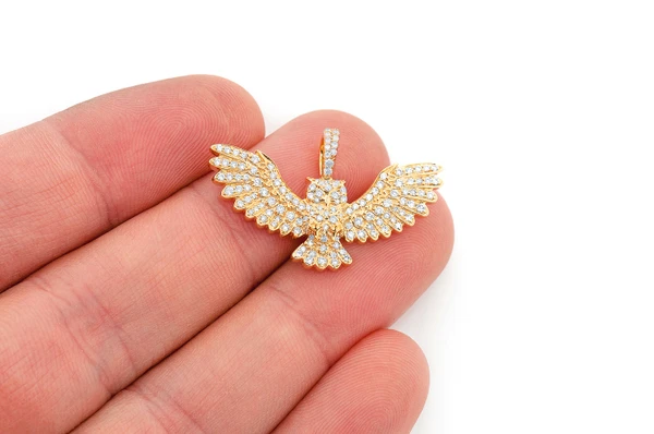 Owl Diamond Pendant 14k Solid Gold 0.75ctw