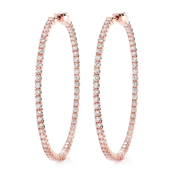 Large Diamond Inside Outside Hoop Earrings 14k Solid Gold 3.00ctw