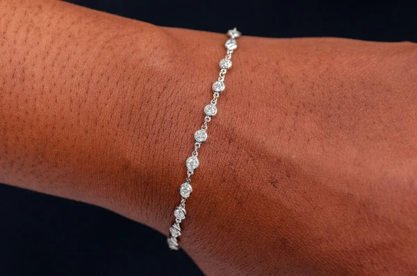 Round Bezel Set Eternity Diamond Bracelet 14k Solid Gold 1.50ctw