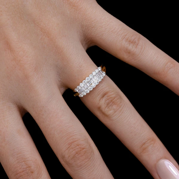 Round And Baguette Diamond Channel Set Band Ring 14k Solid Gold 0.70ctw