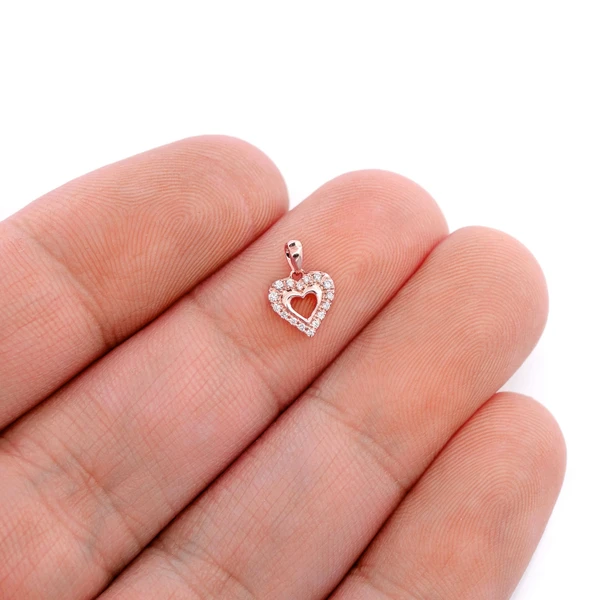 Open Heart Halo Diamond Pendant 14k Solid Gold 0.04ctw