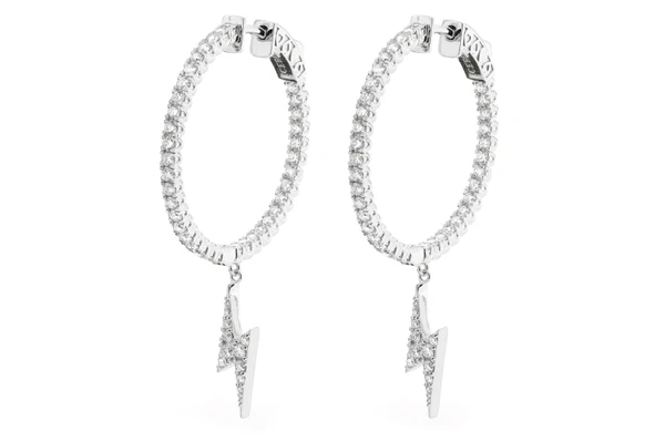 Inside-Out Dangling Lightning Bolt Hoop Diamond Earrings 14k Solid Gold 2.00ctw