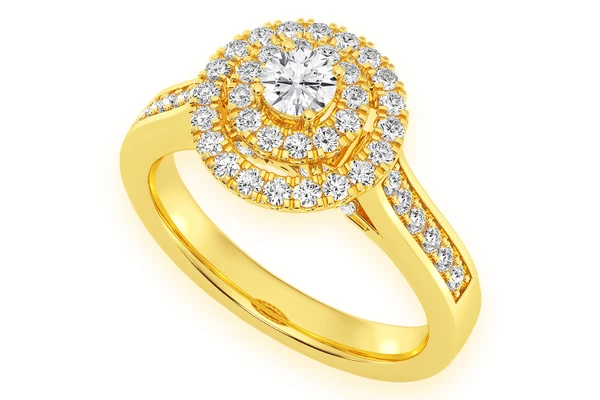 0.75ctw Round Double Halo - Diamond Engagement Ring - All Natural