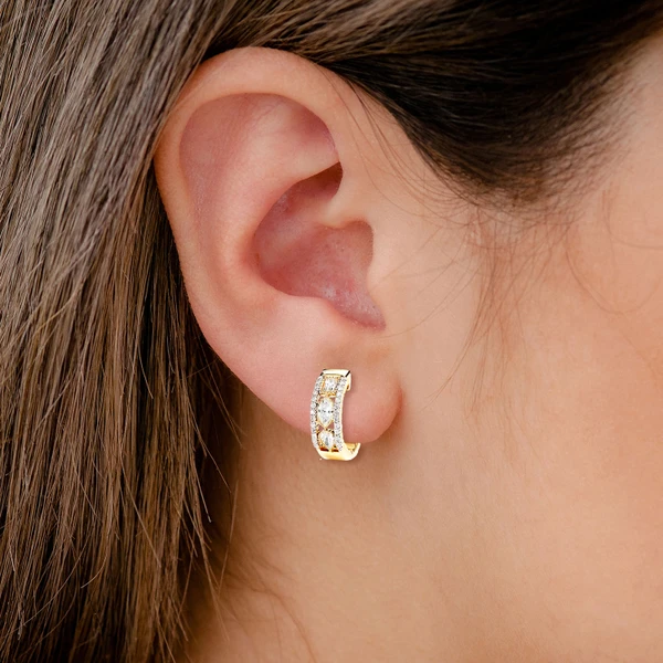 Open Diamond Multi Shape Hoop Earrings 14k Solid Gold 1.05ctw