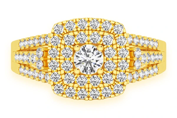 0.75ctw Round Double Halo - Diamond Engagement Ring - All Natural