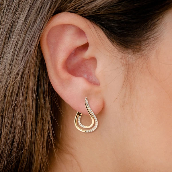 Twisted Teardrop Diamond Hoop Earrings 14k Solid Gold 0.40ctw