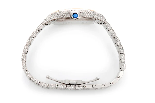 Cartier Santos De Cartier 40MM 18k Yellow Gold & Steel (4072) - 21.50ctw Fully Iced Out