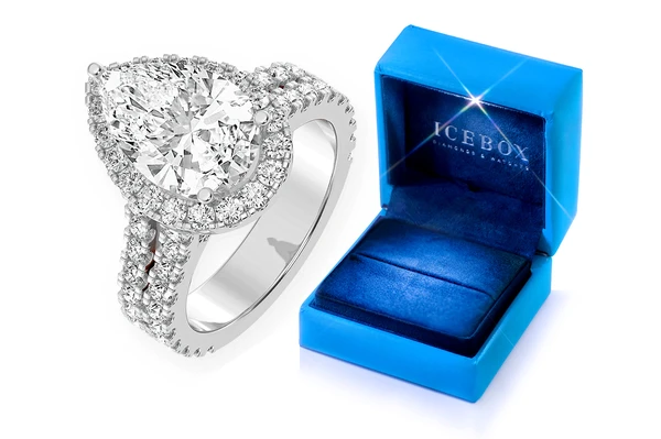 Sphinx - 3.00ct Pear Solitaire - Two Row Split Scallop - Diamond Engagement Ring - All Natural Diamonds