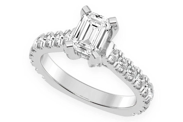 1.00ct Emerald Solitaire - Single Row Scallop - Diamond Engagement Ring - All Natural Vs Diamonds